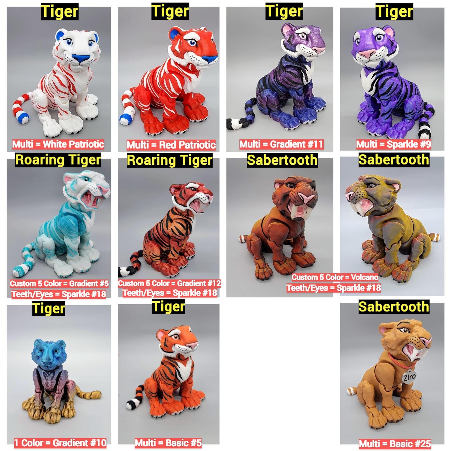Custom Colors Tiger Toy, Figure, Fidget, 3D printed, (made to order), poseable, sensory, flexi