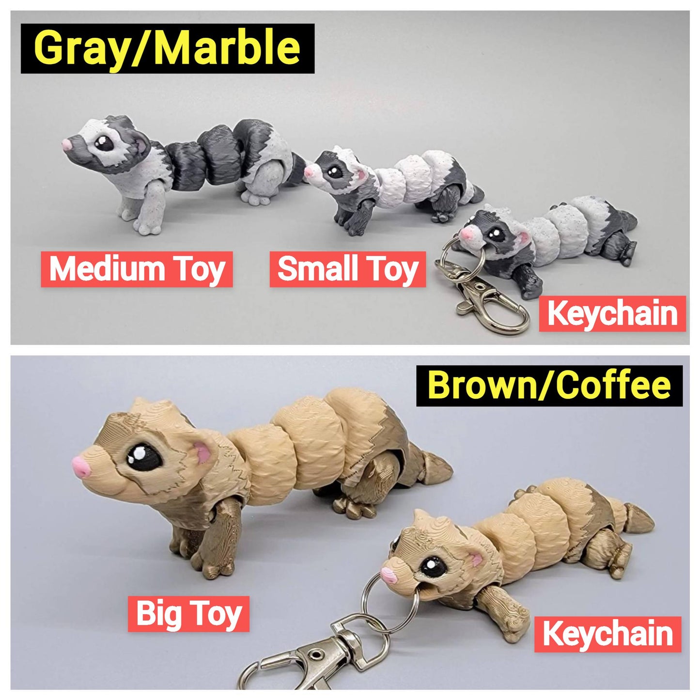 Ready to Ship Mini Ferret | Ready To Ship | Articulated Mini Ferret Toy or Keychain |Sensory | Fidget