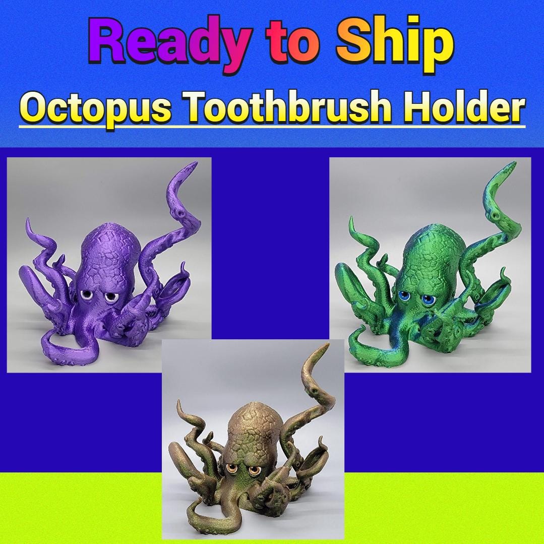 Ready to Ship Octopus Toothbrush Holder | 3D Printed | Bathroom Decor