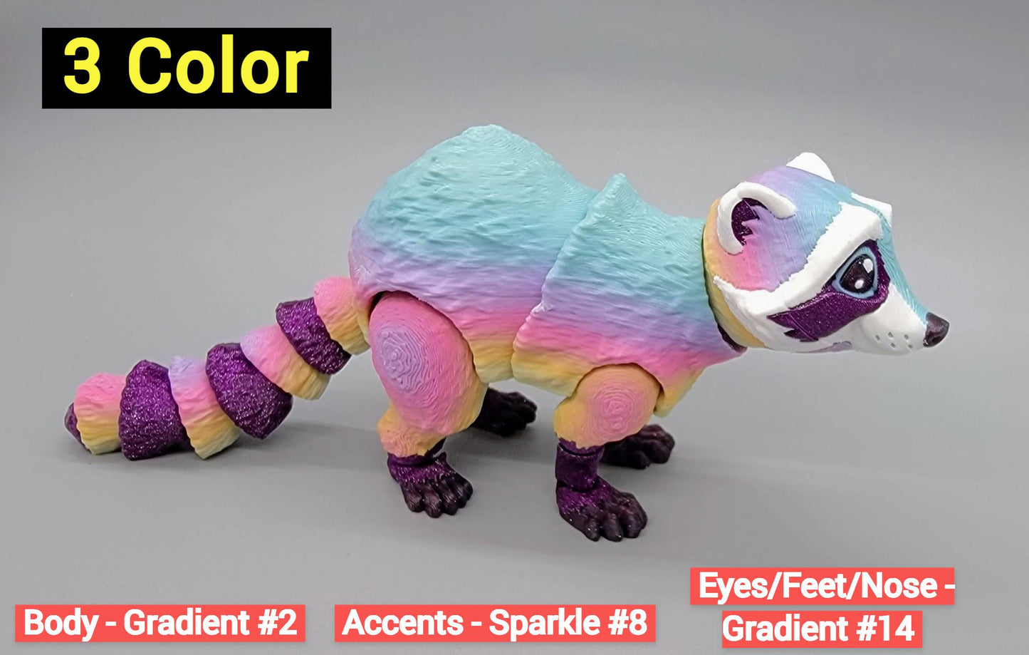 Articulated Raccoon Toy – 3D Printed Posable Fidget in 3 Sizes & Custom Colors