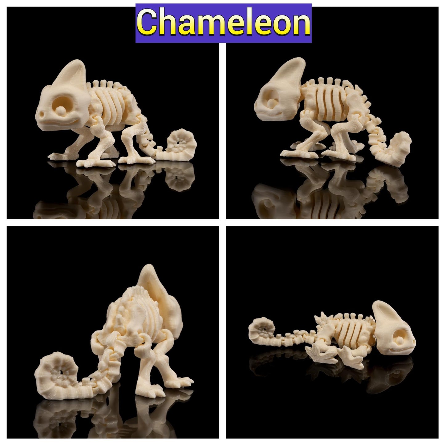 Juguetes articulados de esqueleto de animales: criaturas antiestrés impresas en 3D (gato, perro, conejo, camaleón, ardilla)