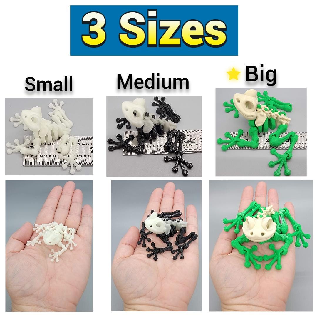 Skeleton Frog Toy or Magnet | 3D Printed | Halloween | Fall | Fidget | Custom Colors
