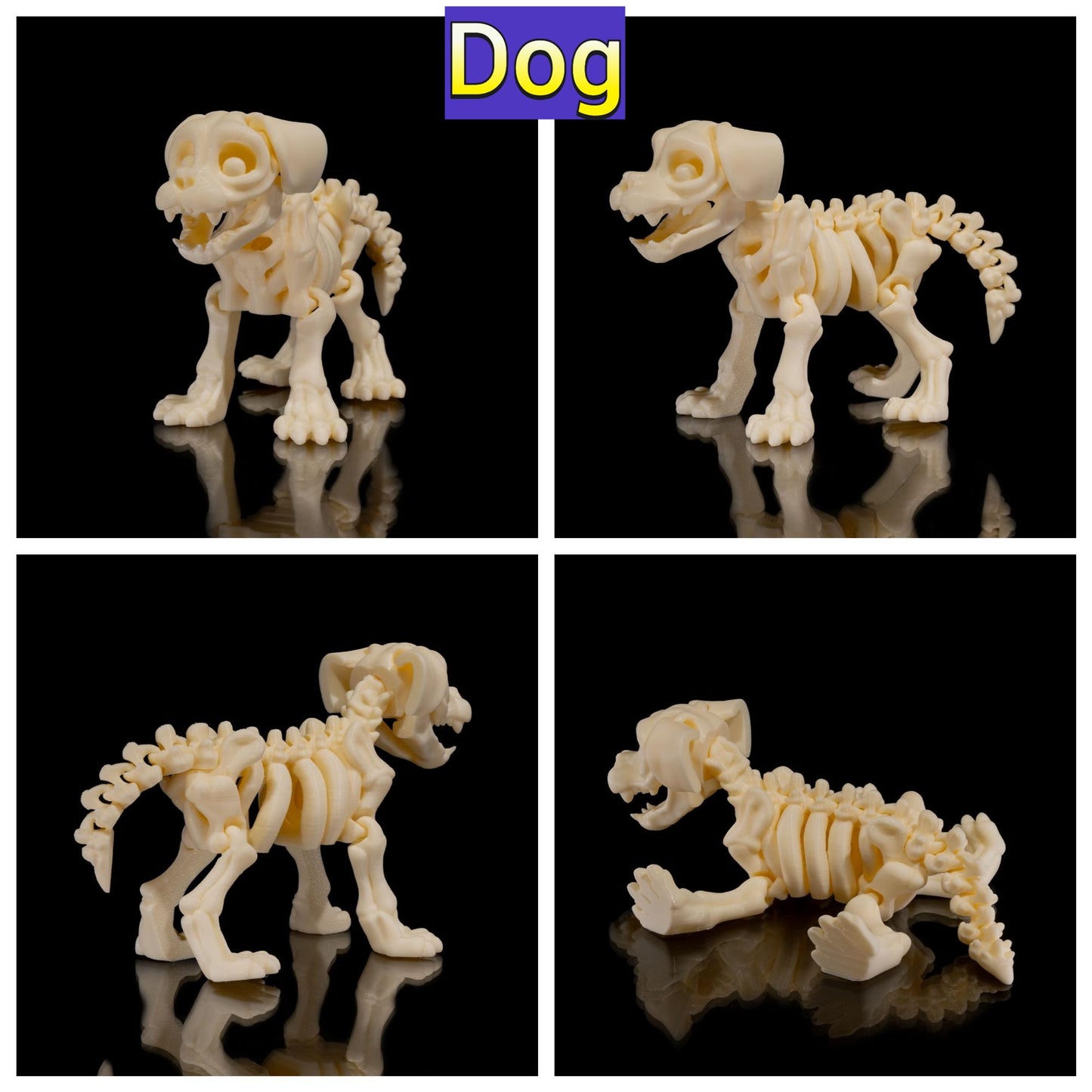 Juguetes articulados de esqueleto de animales: criaturas antiestrés impresas en 3D (gato, perro, conejo, camaleón, ardilla)