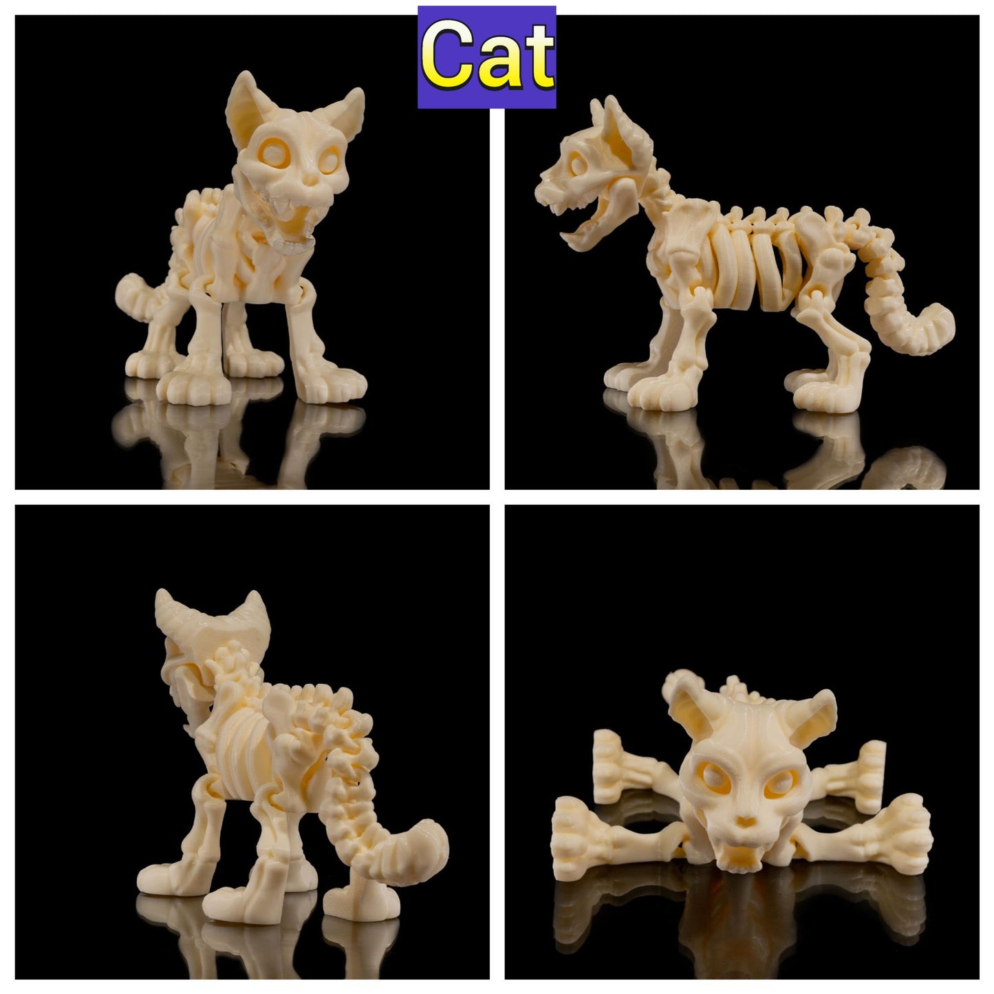 Juguetes articulados de esqueleto de animales: criaturas antiestrés impresas en 3D (gato, perro, conejo, camaleón, ardilla)