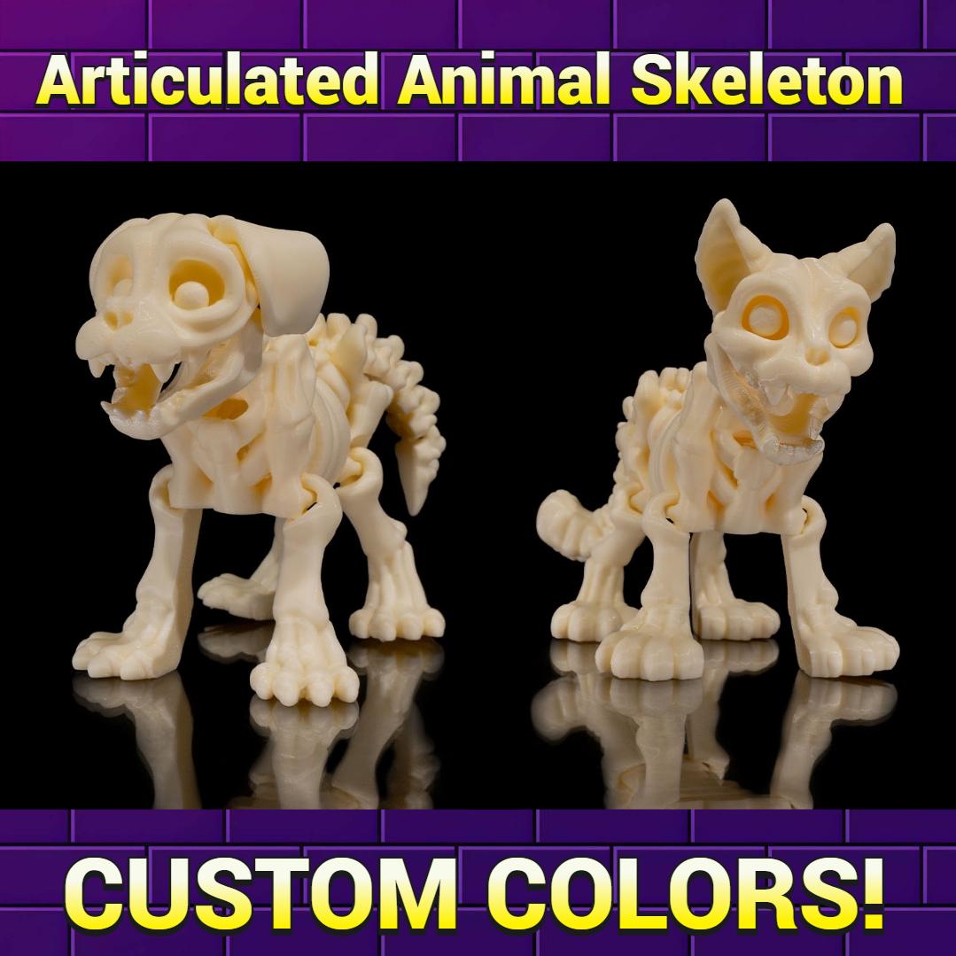 Juguetes articulados de esqueleto de animales: criaturas antiestrés impresas en 3D (gato, perro, conejo, camaleón, ardilla)