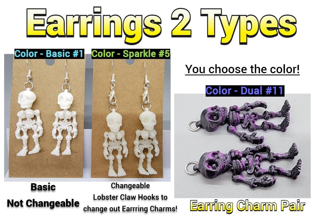 Mini Skeleton Toy Magnet, Keychain or Earrings | 3D Printed
