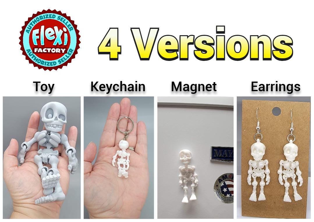 Mini Skeleton Toy Magnet, Keychain or Earrings | 3D Printed