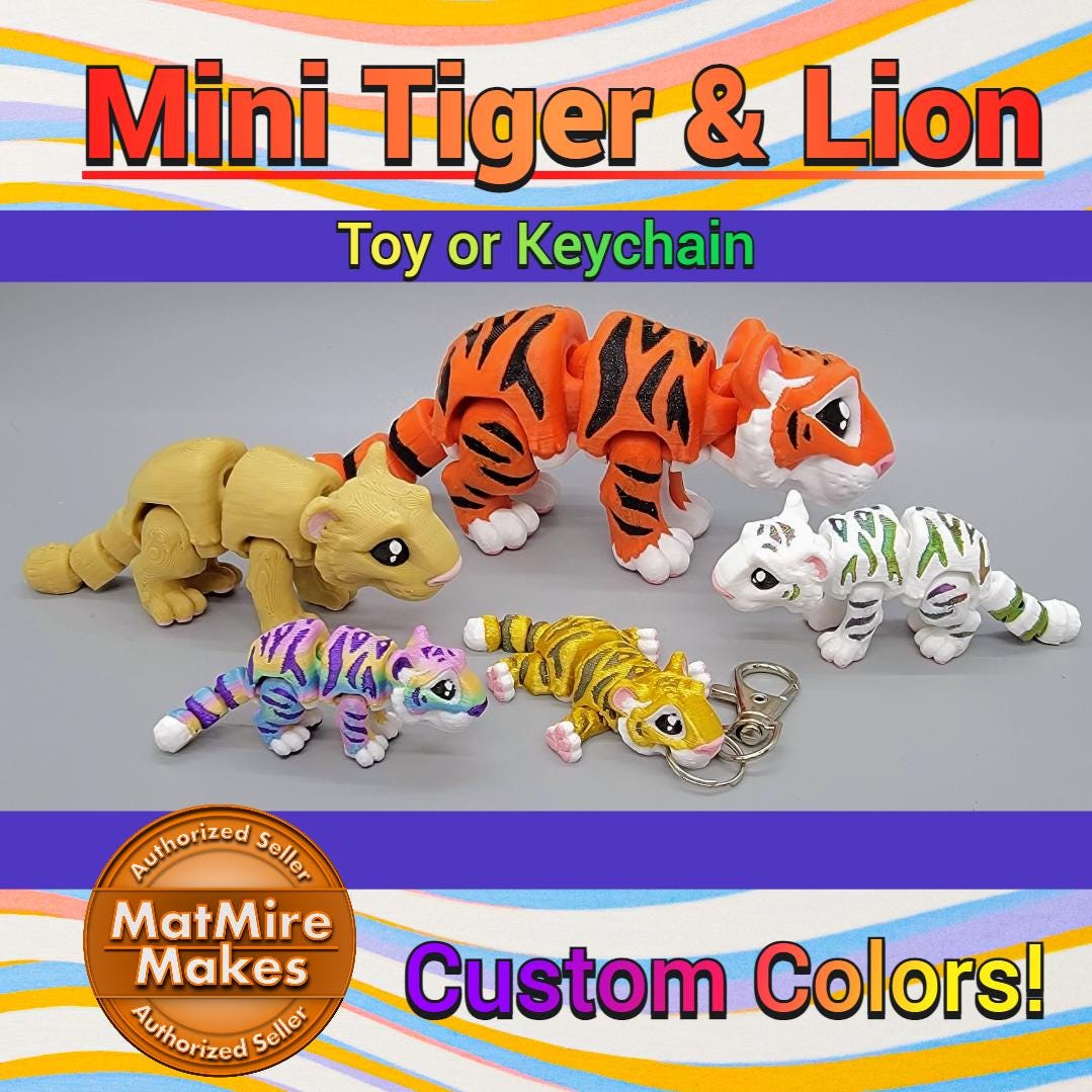 Articulated Baby Tiger & Lion Toy | 3D Printed | Mini | Fidget | Flexi | Sensory