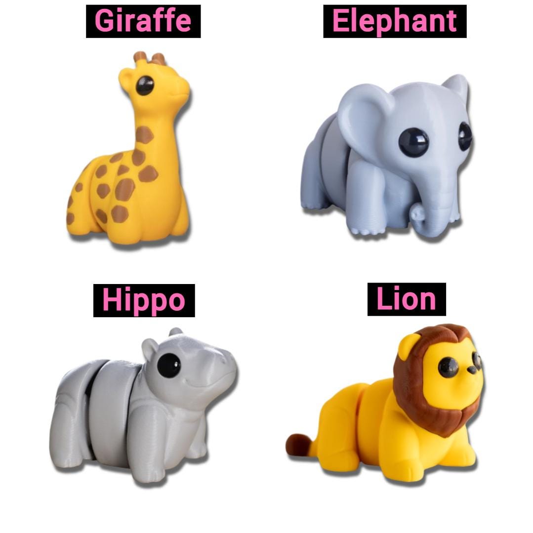 Mini Zoo Animals Fidget Toy | Keychain | Earrings | Flexi Animal Stim Toy | 3 Sizes | Zou3D