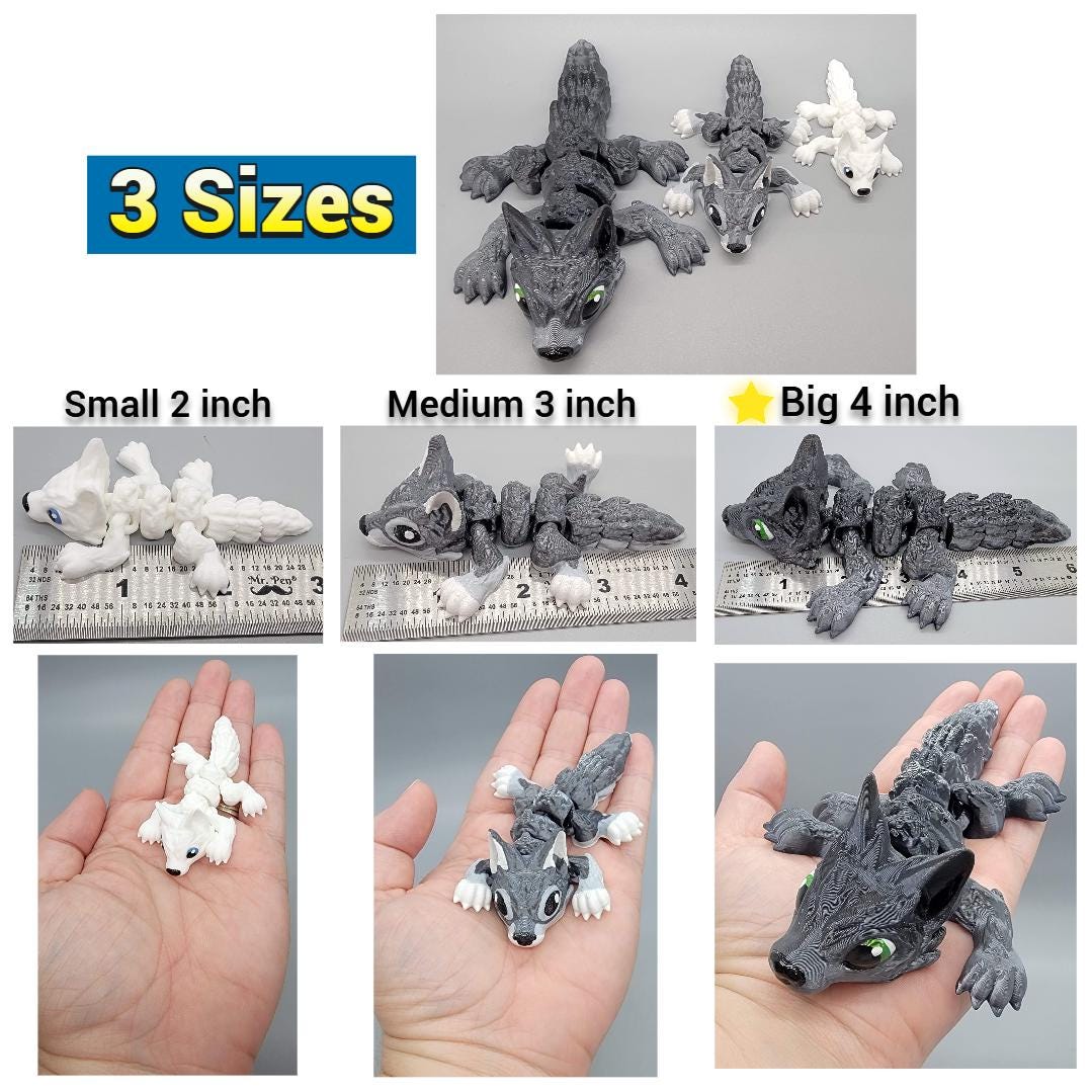 Custom Color Baby Wolf Toy or Keychain | 3D Printed | Articulated Fidget | Sensory Play | Personalized Gift