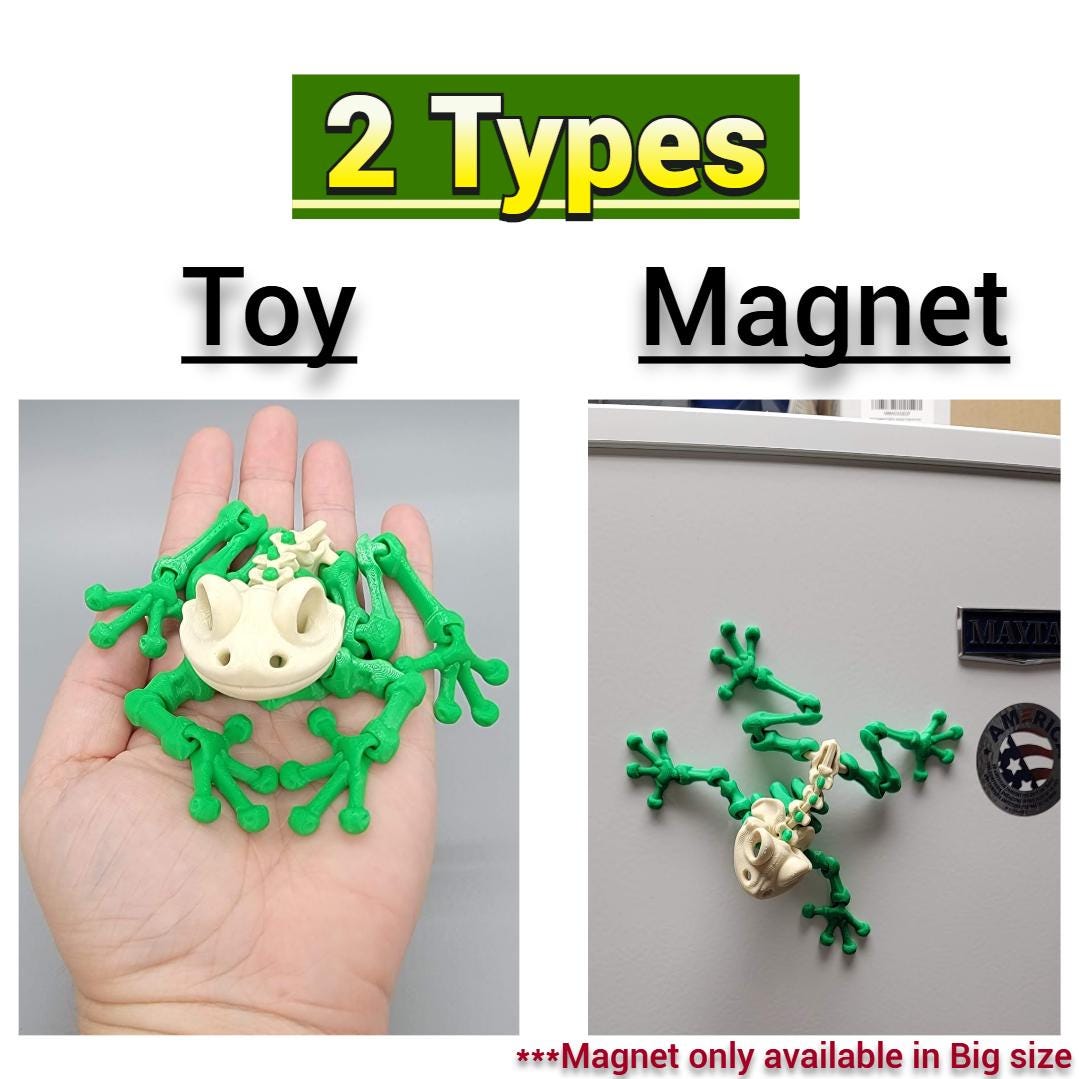 Skeleton Frog Toy or Magnet | 3D Printed | Halloween | Fall | Fidget | Custom Colors
