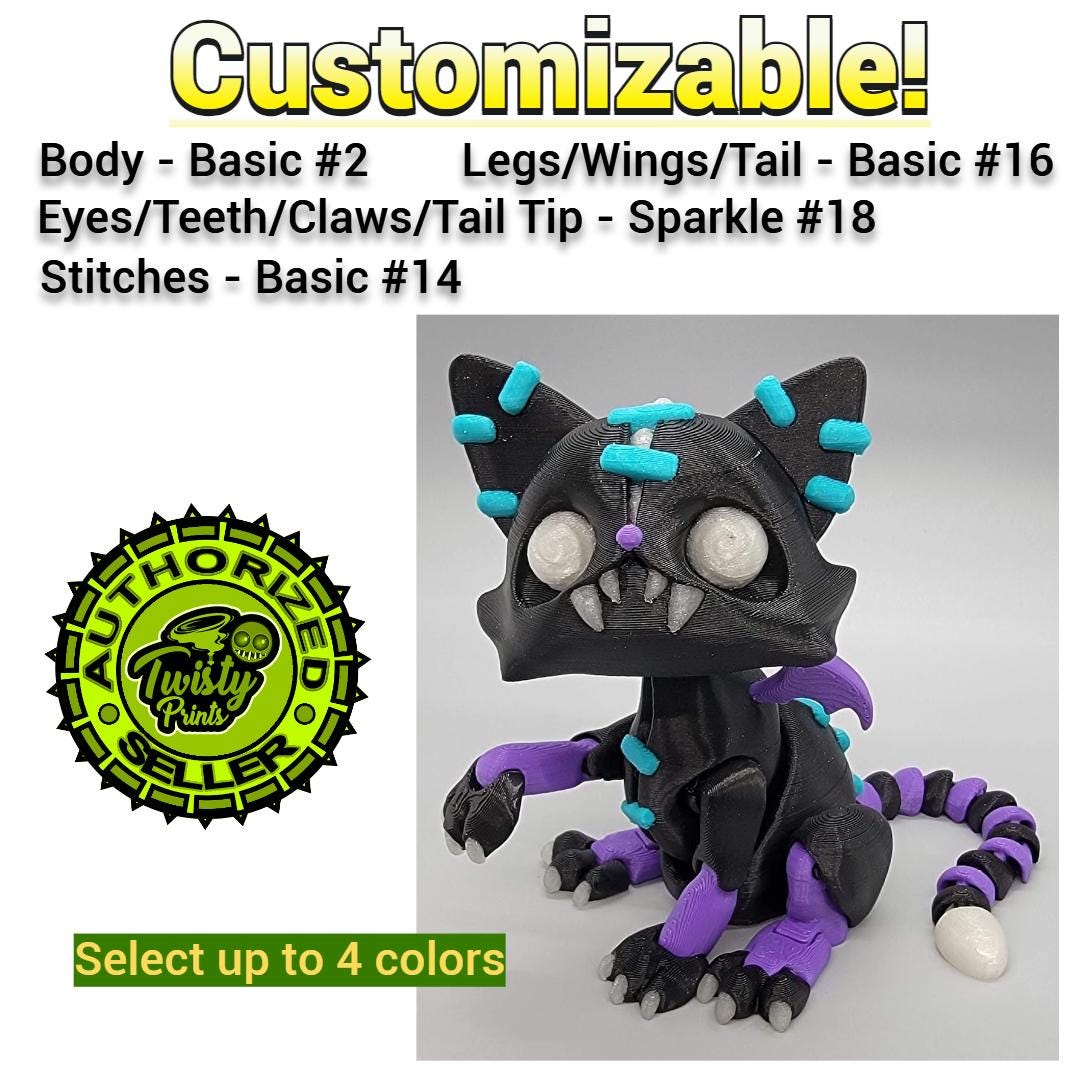 Figura articulada de gatito espeluznante y retorcido | Colores personalizados | Multicolor | Articulada | Críptida