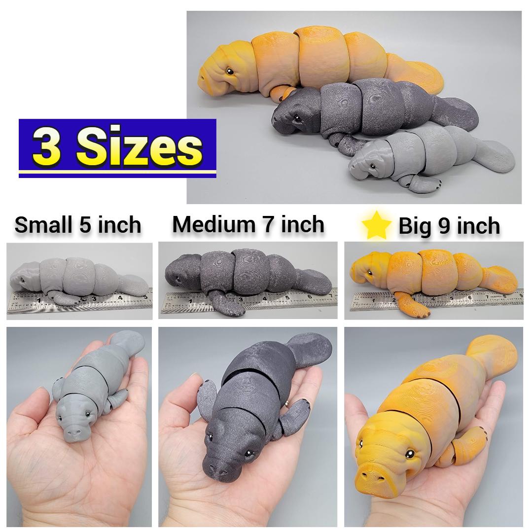 Articulated Manatee Toy – 3D Printed Fidget Sensory Sea Animal in 3 Sizes