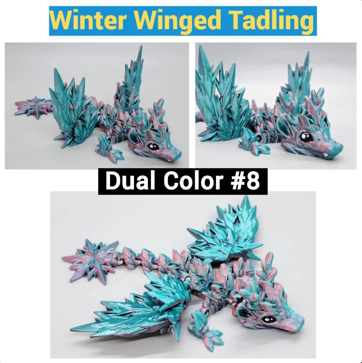 Articulated Winter Dragon | Fidget | Flexi | Mythical Creature | Hand Painted Eyes