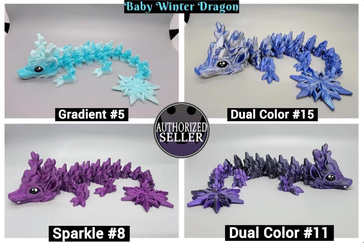 Articulated Winter Dragon | Fidget | Flexi | Mythical Creature | Hand Painted Eyes