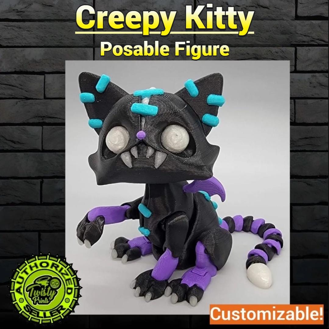 Figura articulada de gatito espeluznante y retorcido | Colores personalizados | Multicolor | Articulada | Críptida