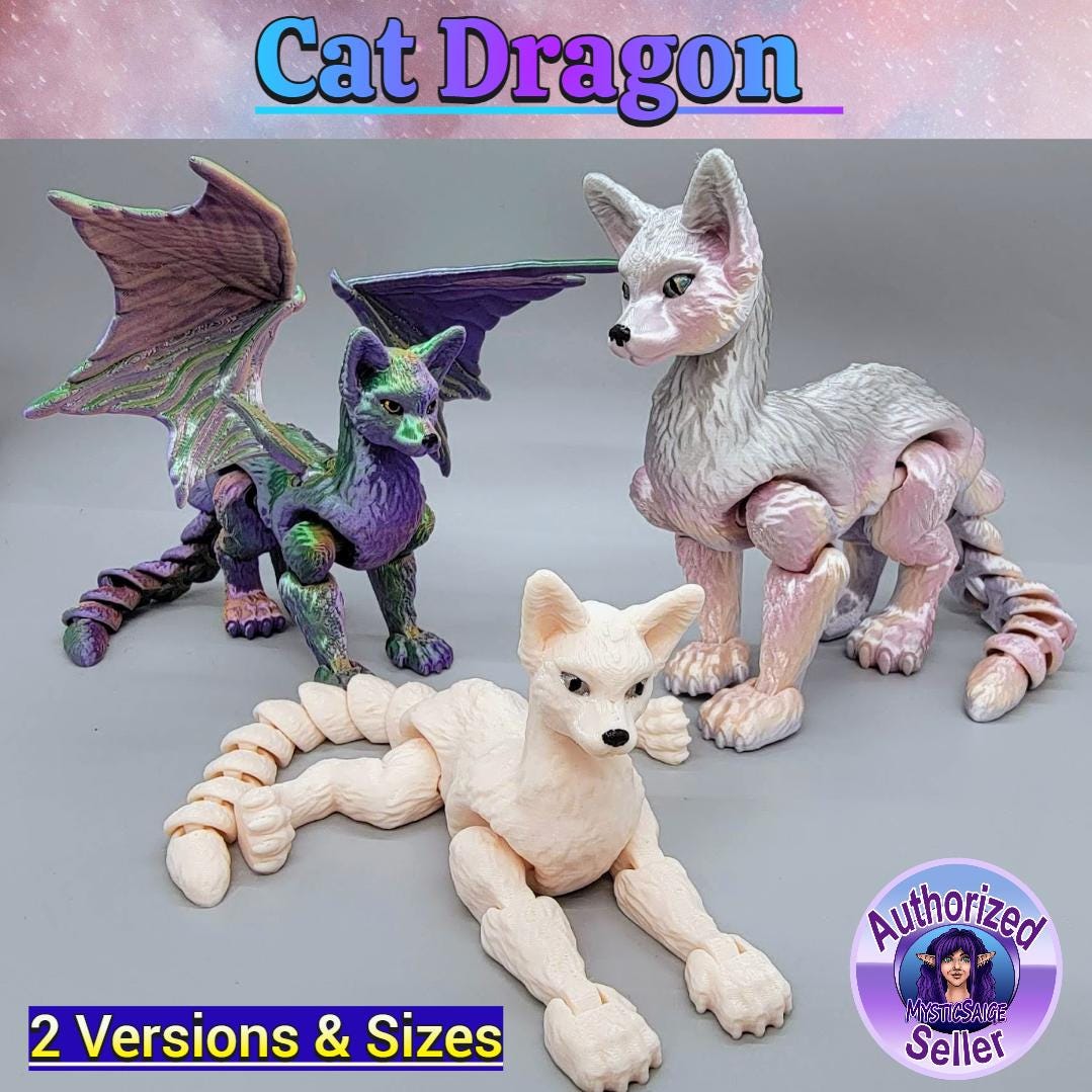 Cat Dragon Articulated Toy | 3D Printed | Furry | Custom | Fidget | You choose the color