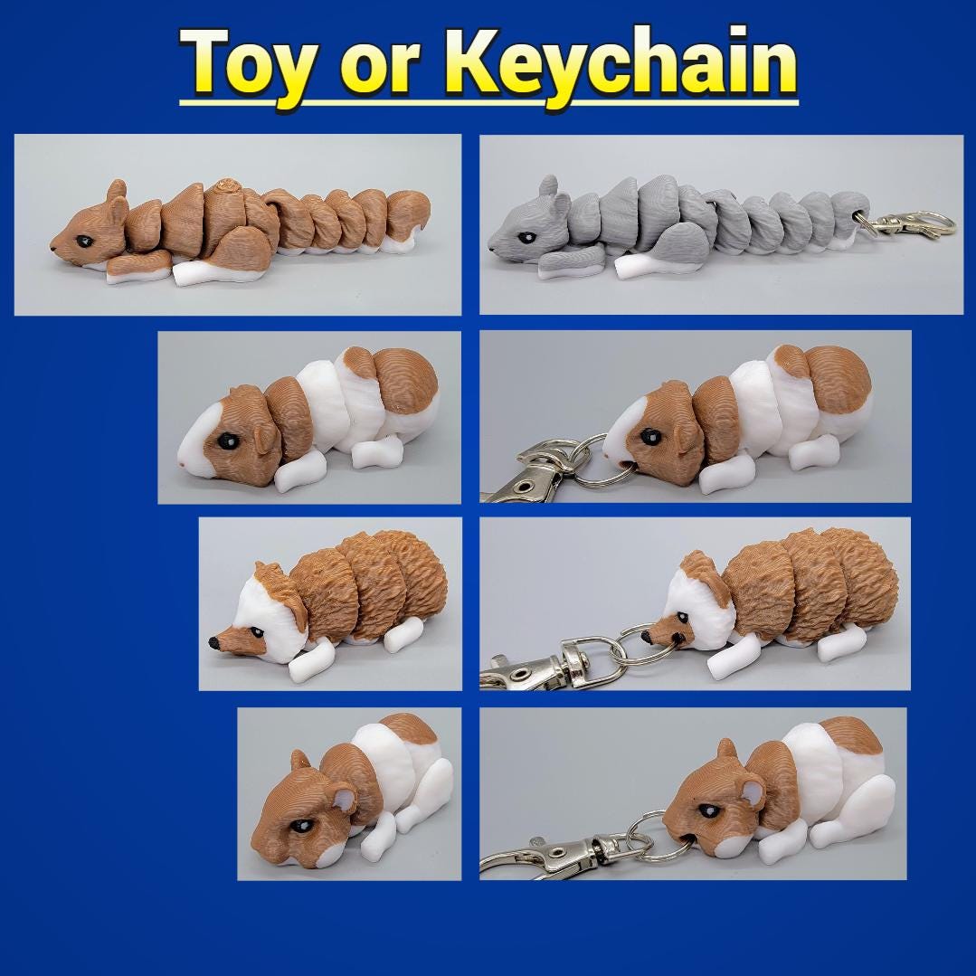 Mini Animal Toy or Keychain Set 3 | Sensory | Fidget | Squirrel | Hamster | Guinea Pig | Hedgehog