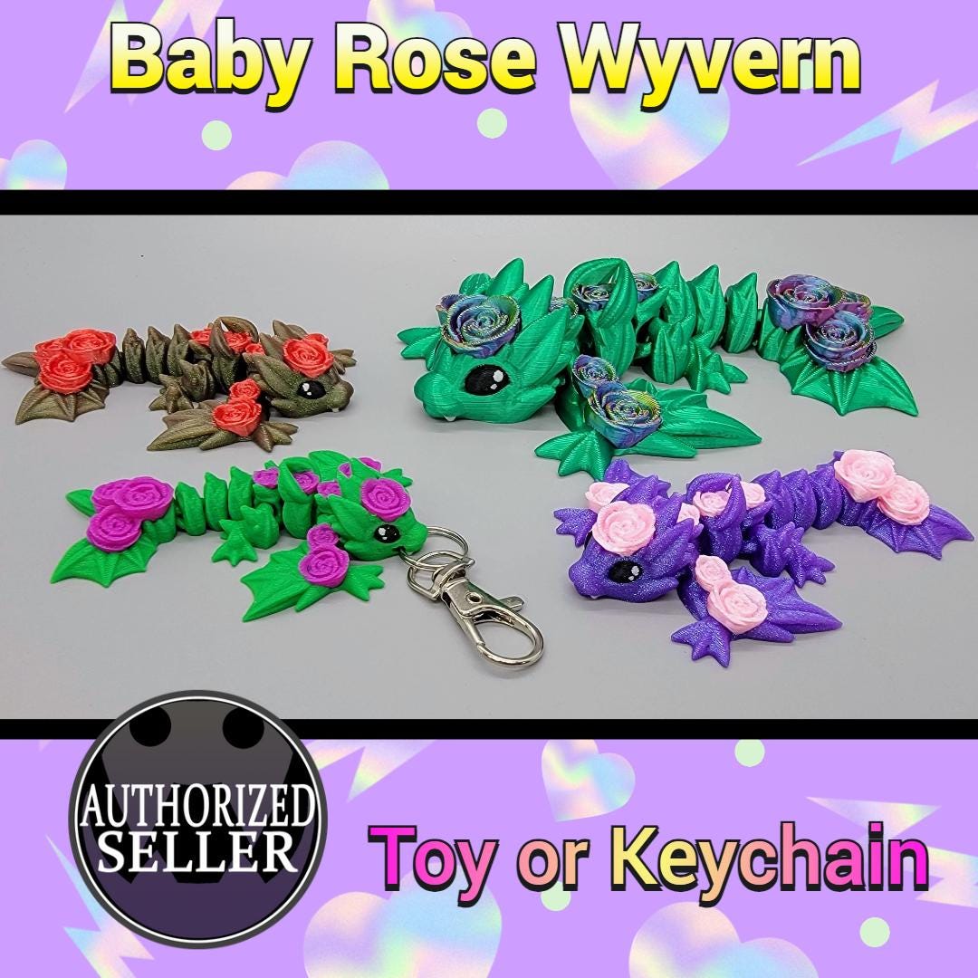 Baby Rose Wyvern Toy | Keychain | Backpack Buddy | Fidget | Articulated | Tiny Dragon