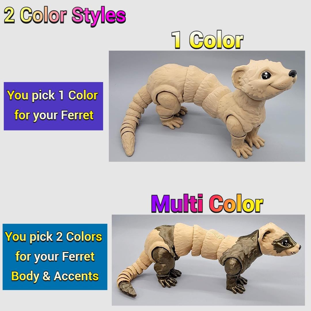 Customizable Articulated Ferret Toy – 3D Printed Poseable Animal Gift for Ferret Lovers