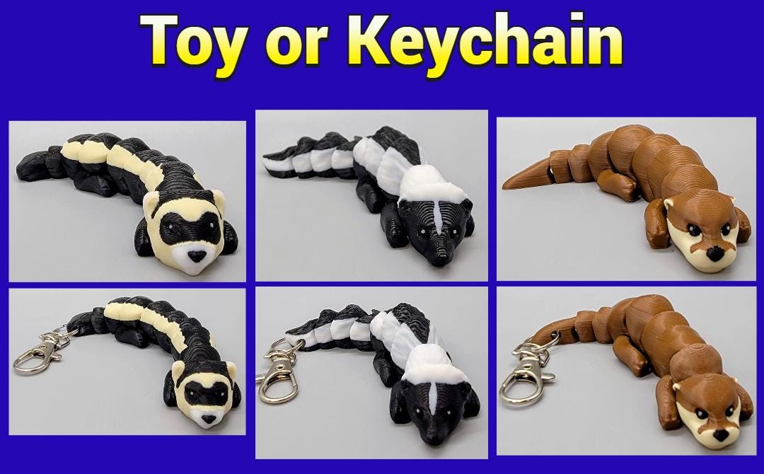 Mini Animal Toy or Keychain Set 1 | Sensory | Fidget | Ferret | Skunk | Otter