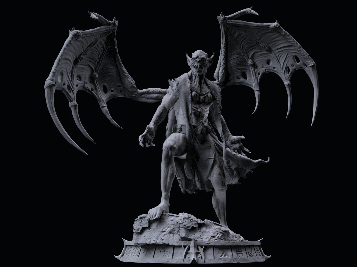 Large resin vampire miniature with wings extended, gothic undead design, shown in multiple angles and display views