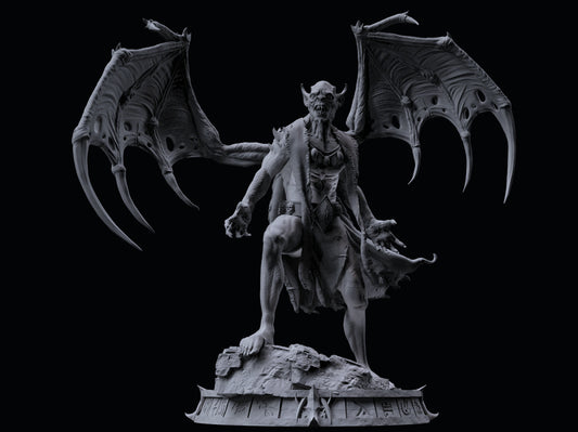Large resin vampire miniature with wings extended, gothic undead design, shown in multiple angles and display views