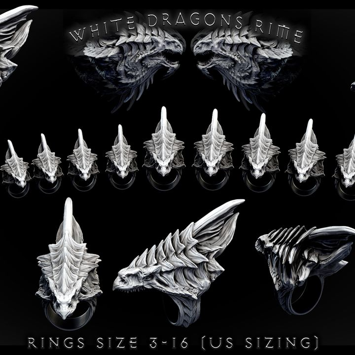 Anillo de Dragón Blanco – Tallas 3-16 (EE. UU.) – Joyería de fantasía para amantes de los dragones