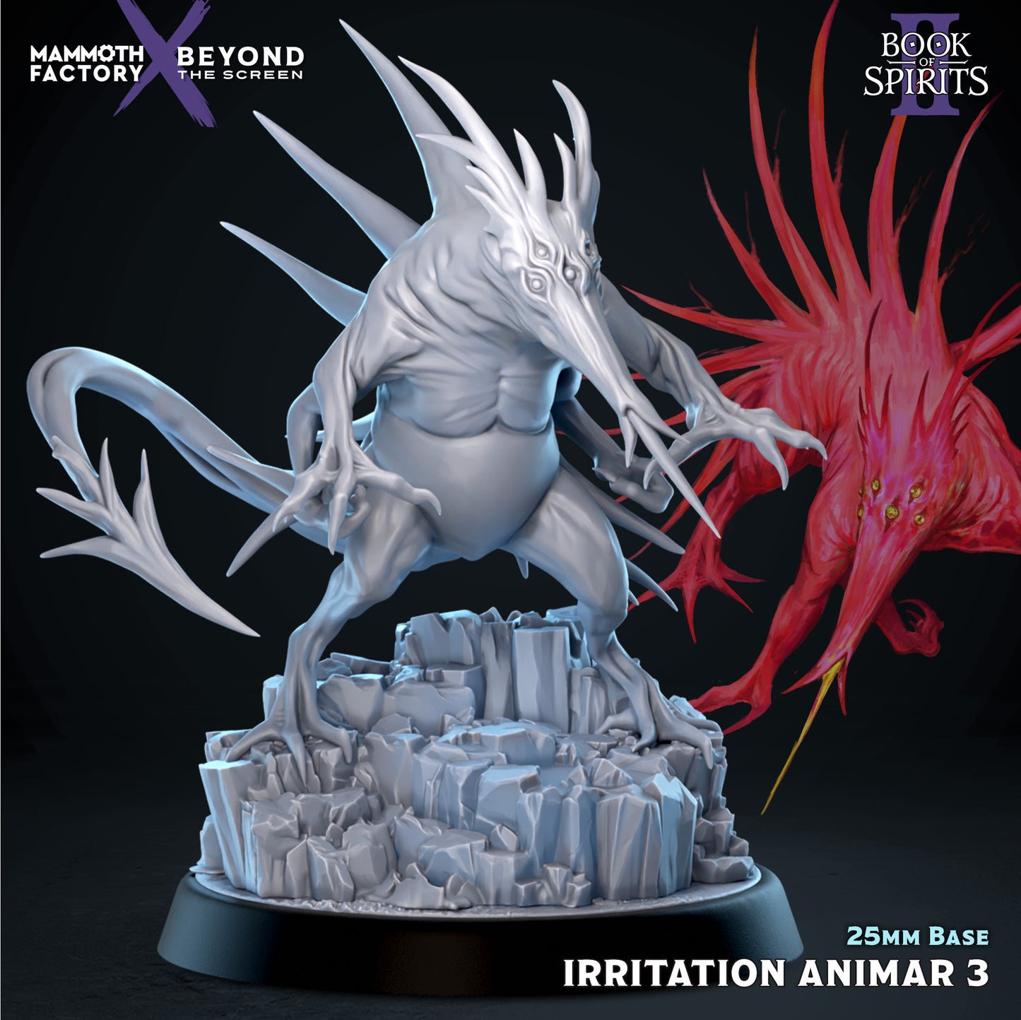 Irritation Animar 32mm scale resin miniature by Mammoth Factory in Pose 3 standing upright on a rocky base with a whipped tail.
