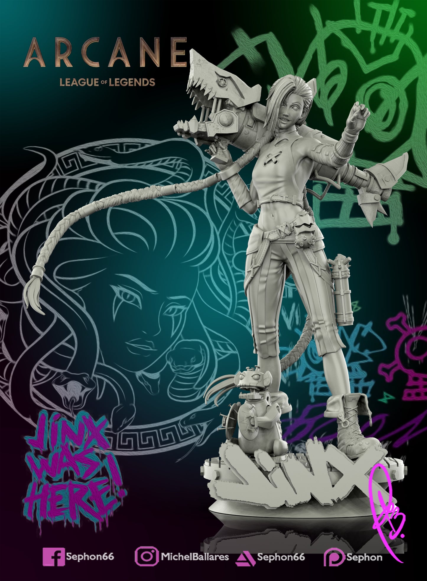 Figura de resina inspirada en Jinx | Fan Art coleccionable a escala 1:6 | Chica del Caos del Universo Arcano