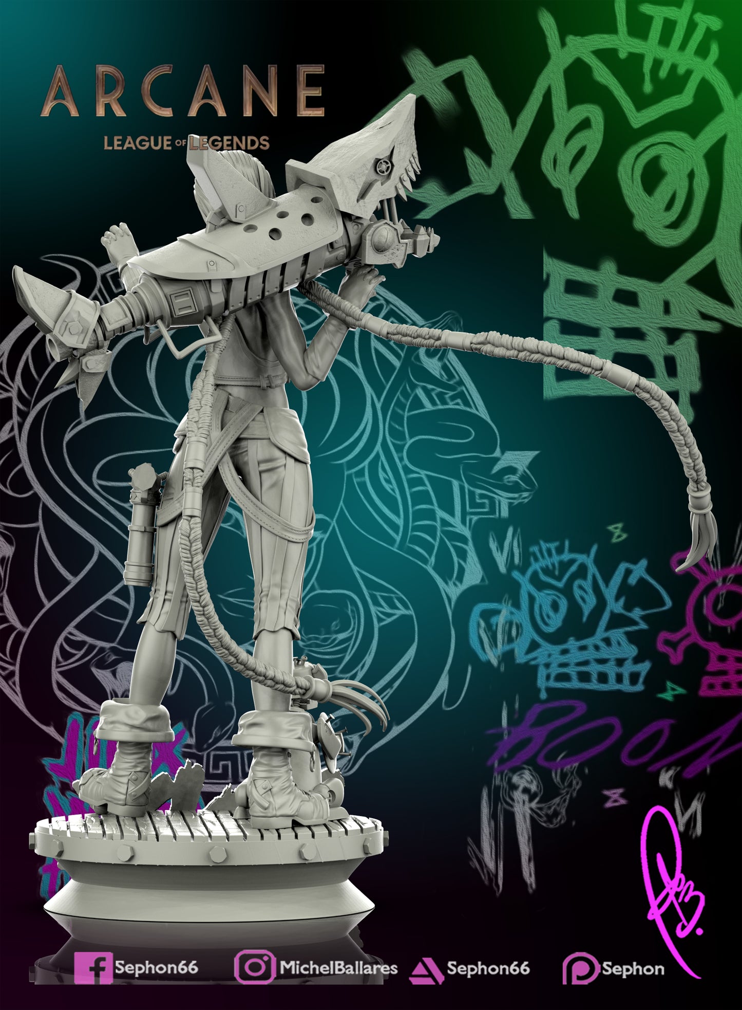 Figura de resina inspirada en Jinx | Fan Art coleccionable a escala 1:6 | Chica del Caos del Universo Arcano