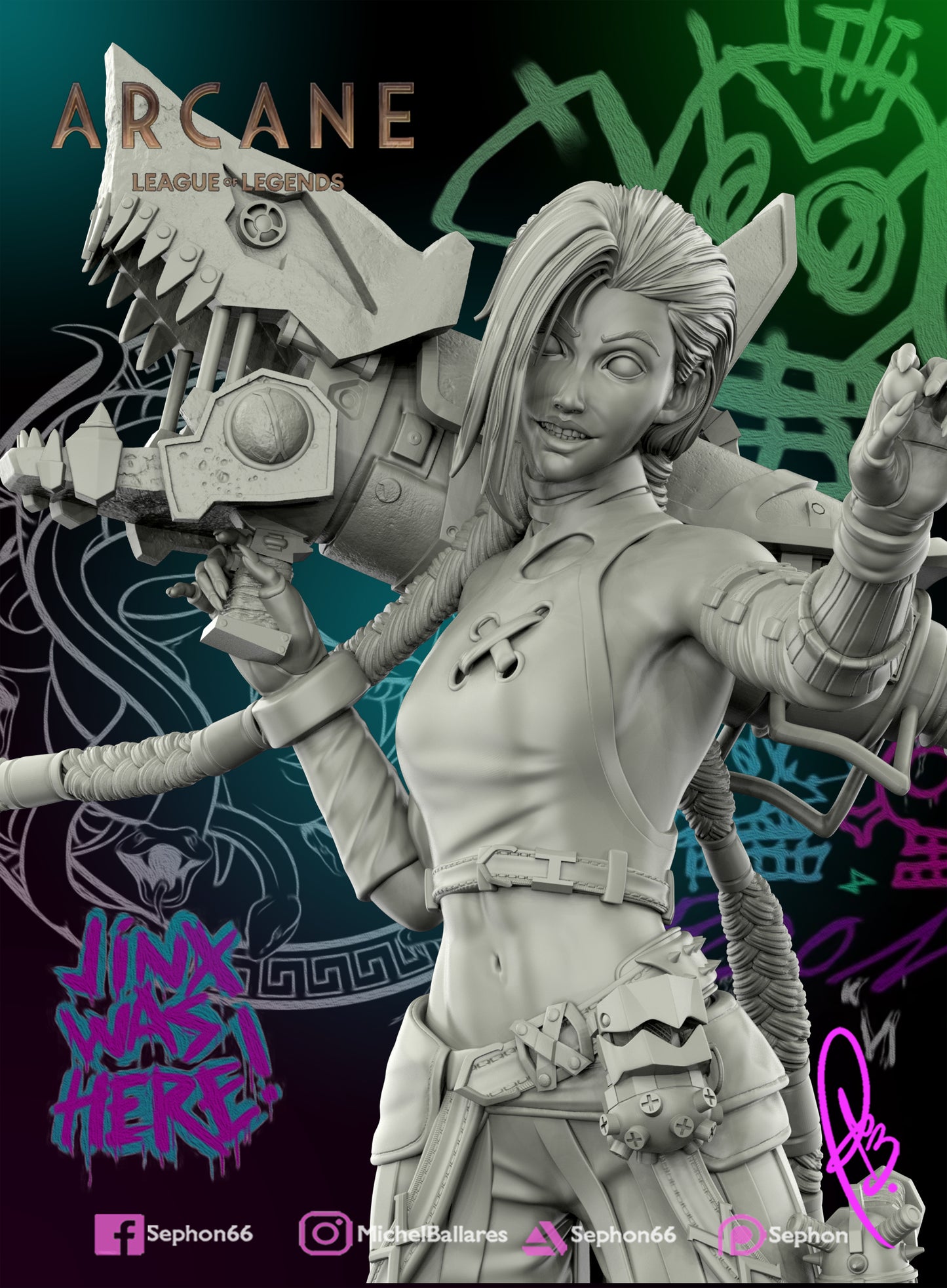 Figura de resina inspirada en Jinx | Fan Art coleccionable a escala 1:6 | Chica del Caos del Universo Arcano