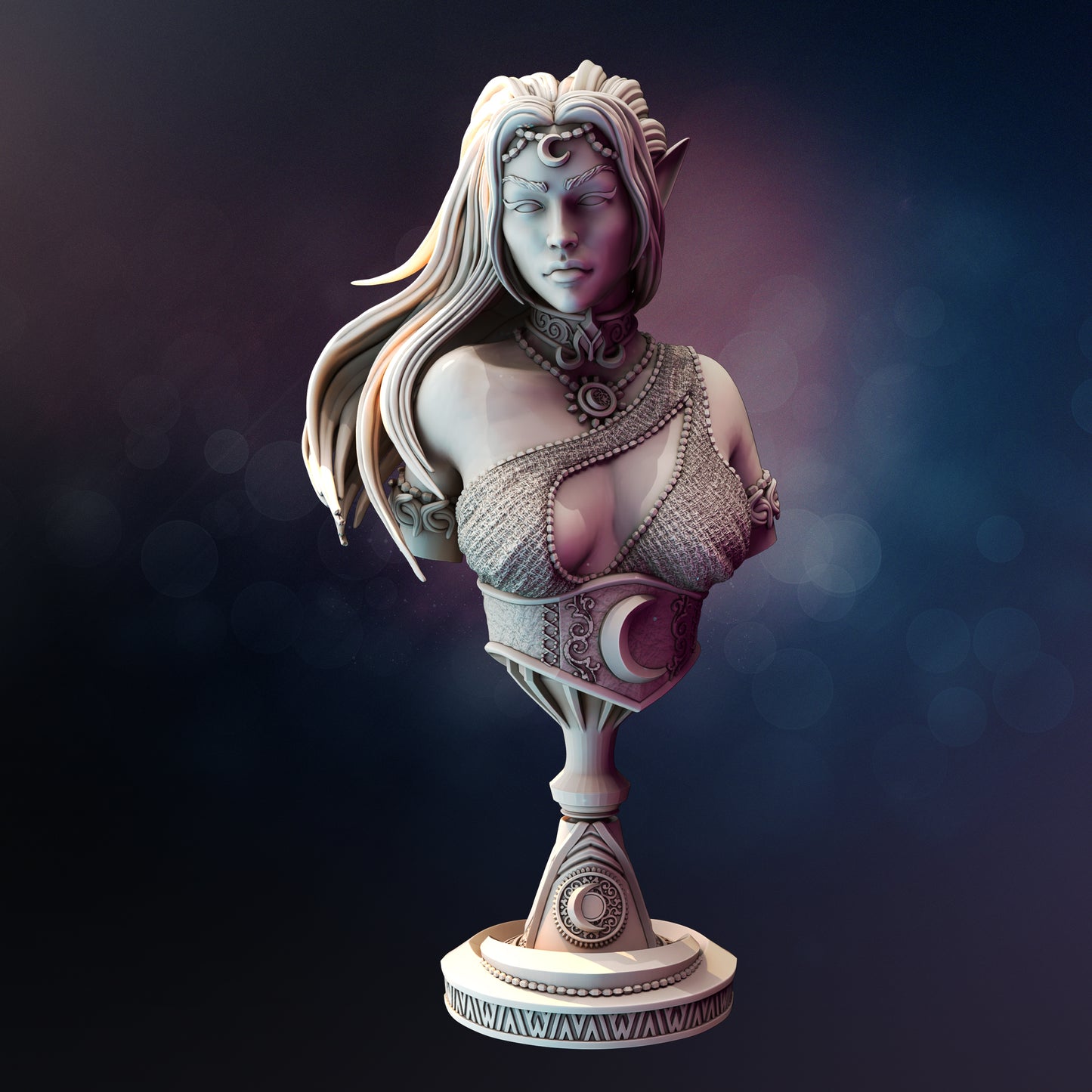 Kadna Glyndrel Drow Moon Priestess resin miniature and bust in 32mm and 75mm scales by D&K Custom Prints