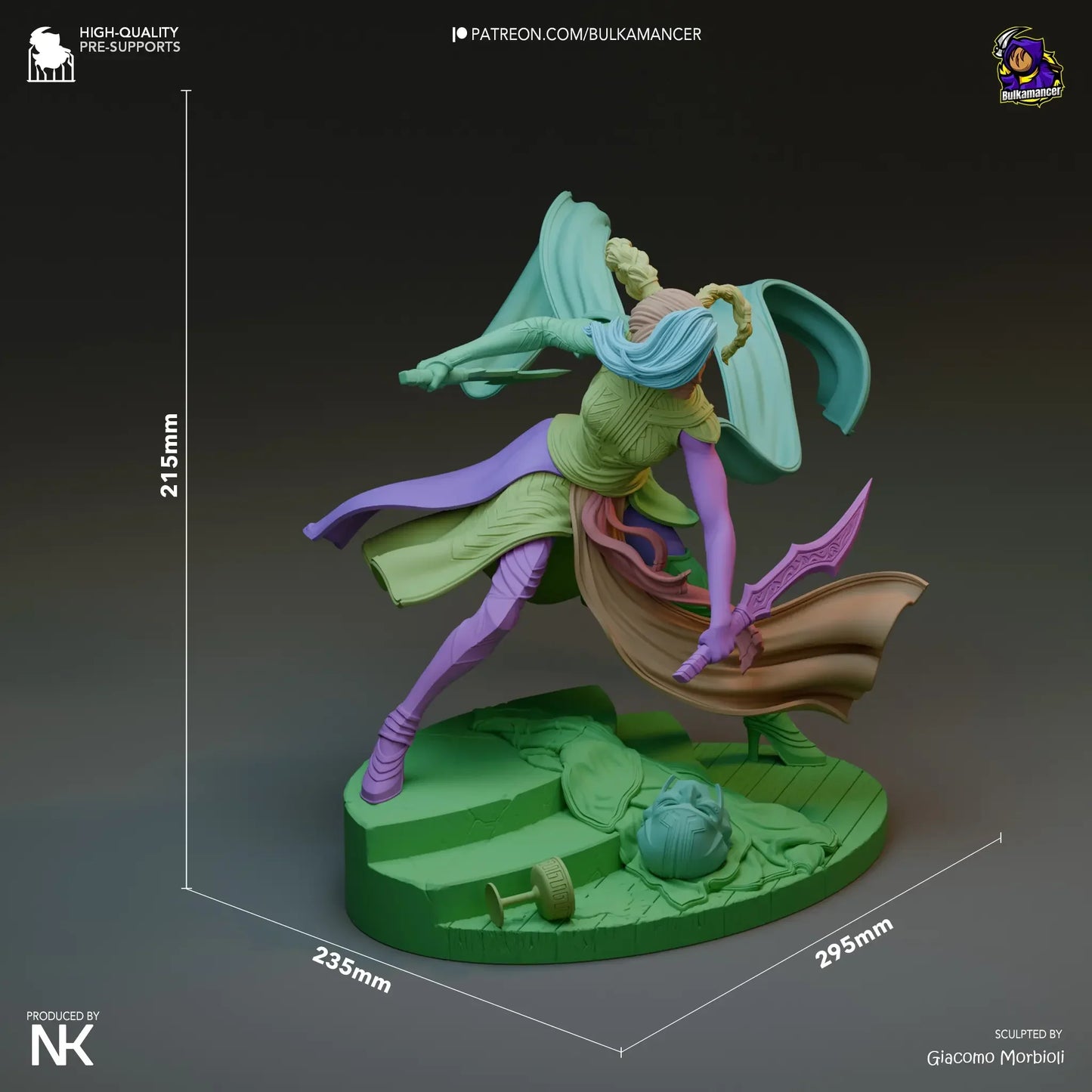 Diagram showing Katarina figure dimensions in mm for display planning