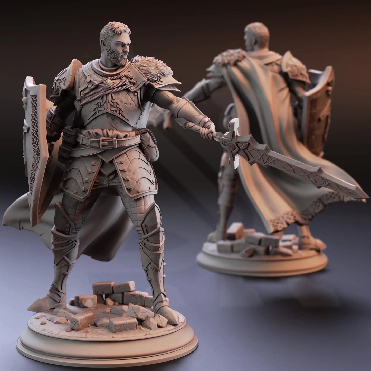 Render of Lizarin Nordic Nature Paladin resin miniature showing front and rear sculpt details