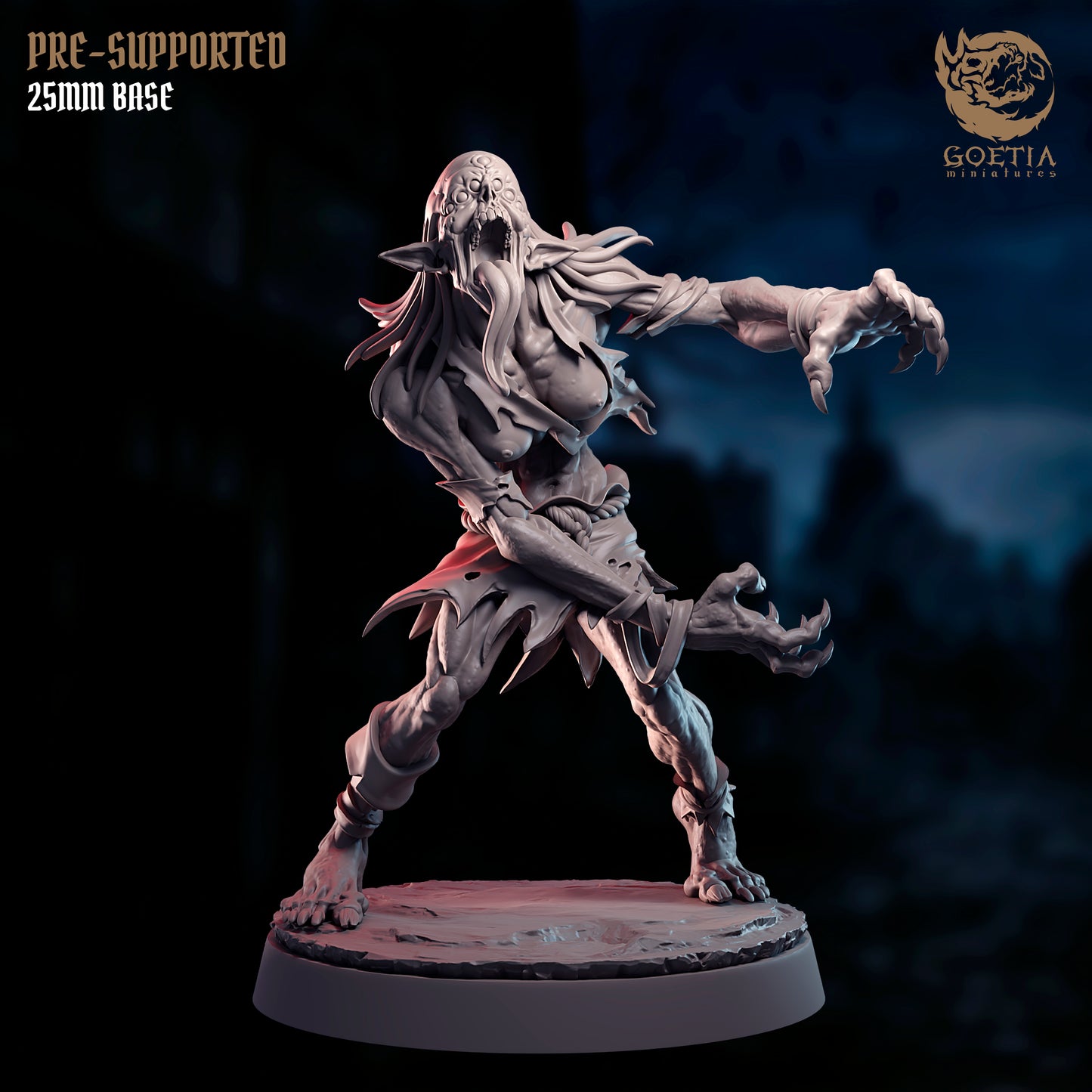 Tentacled humanoid aberration from Nausea set, 25mm scale resin figure by Goetia Miniatures for horror and fantasy campaigns.