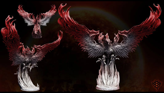 Fire and Ice Phoenix 3D printed miniature – front view