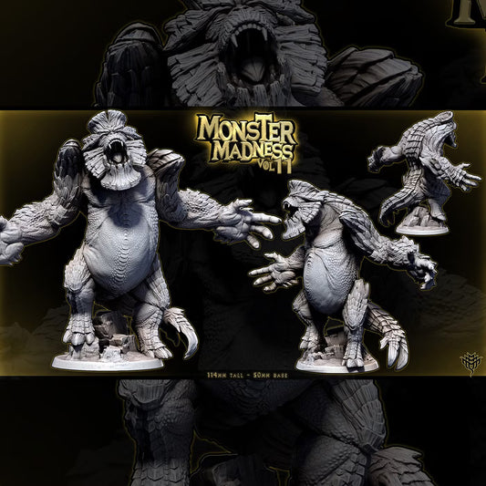 Stone Clad Beast Pose 2 roaring upright with massive arms and layered stone-like armor