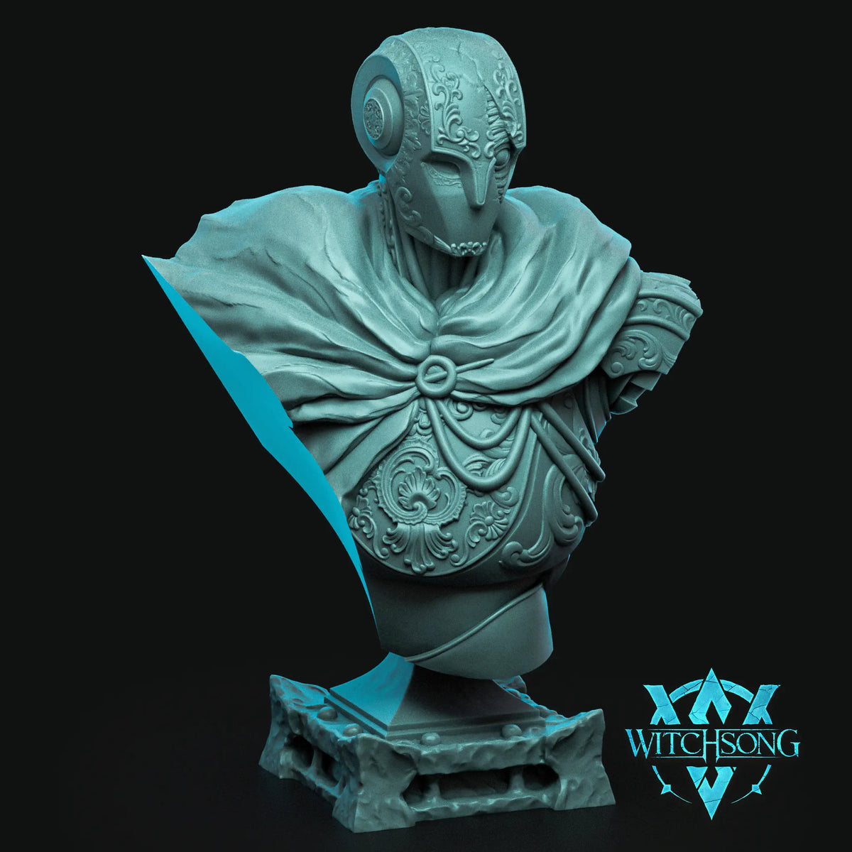 Close-up of The Marionette's Lament display bust by Witchsong Miniatures, showing detailed tragic expression and ethereal detaills.