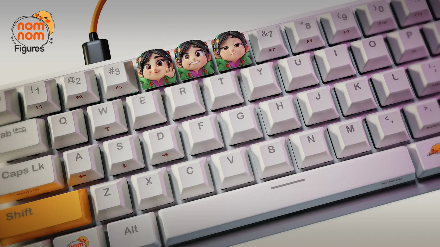 Wreck-It Ralph Vanellope keycaps on keyboard, fun artisan designs