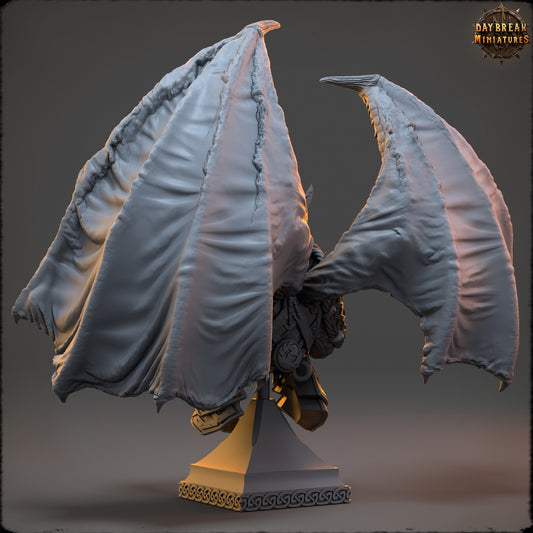Rear view of Zircon Firefang Dragon display bust showing broad wings and layered scale detail.
