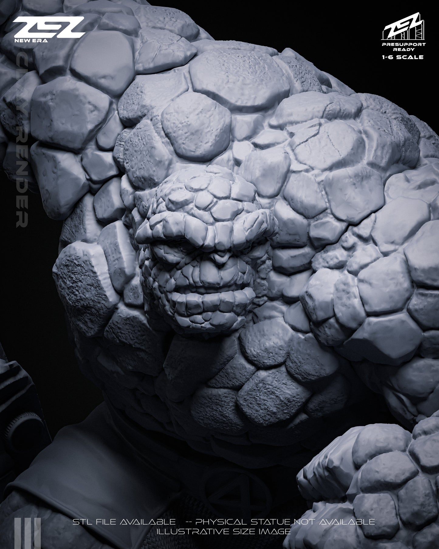 Close-up detail of the rocky facial texture and expression on ZEZ Studios The Thing 1:6 scale model kit.