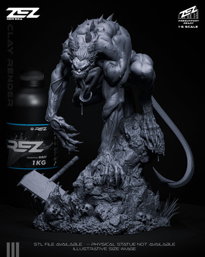 Full frontal studio render of the Absolute Joker statue standing dynamically on a massive pile of crushed skulls and bones.