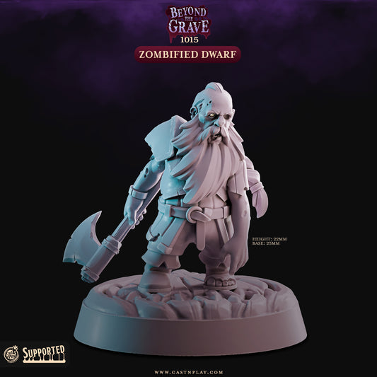 Zombified Dwarf undead resin miniature figure with axe and detailed sculpt