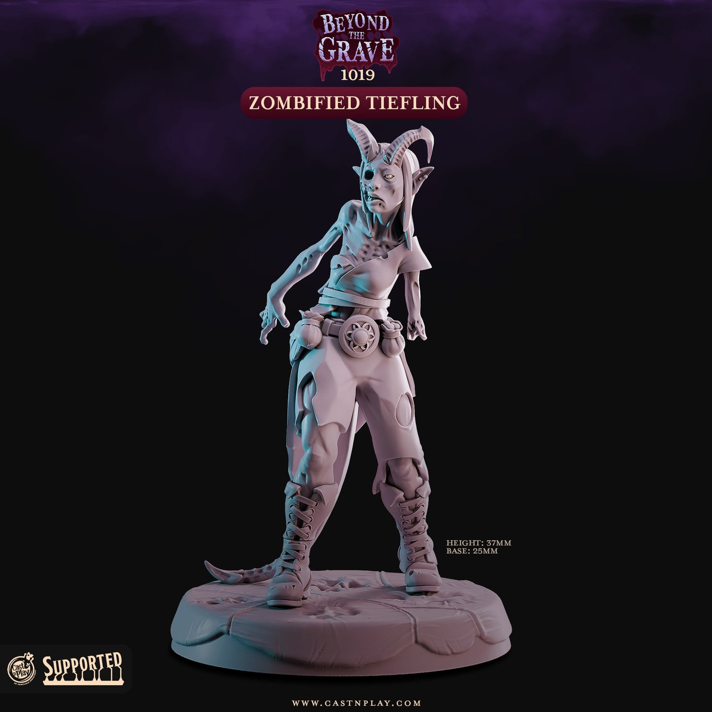 Zombified Tiefling undead resin miniature figure with horns and detailed sculpt
