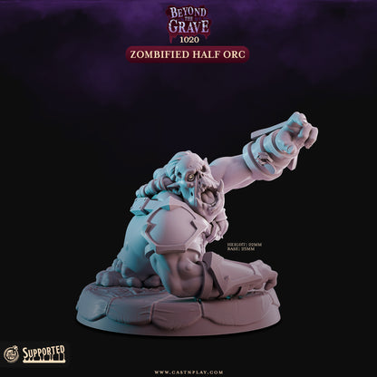 Zombified Half Orc undead resin miniature figure crawling forward with decayed armor