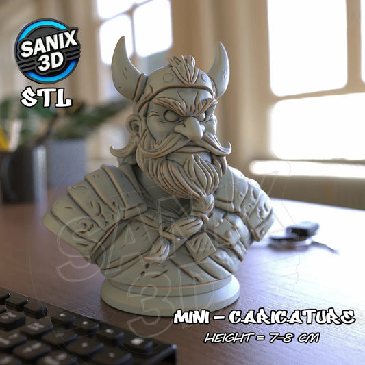 Viking mini caricature bust 3D printed figure front view