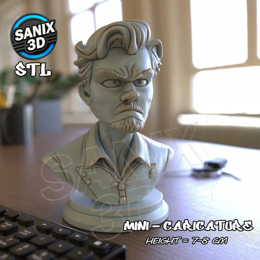 Leo DiCaprio mini caricature bust 3D printed figure front view