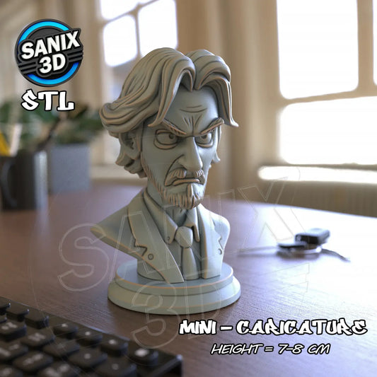 John Wick mini caricature bust 3D printed figure front view