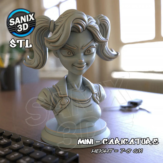 Harley Quinn mini caricature bust 3D printed figure front view